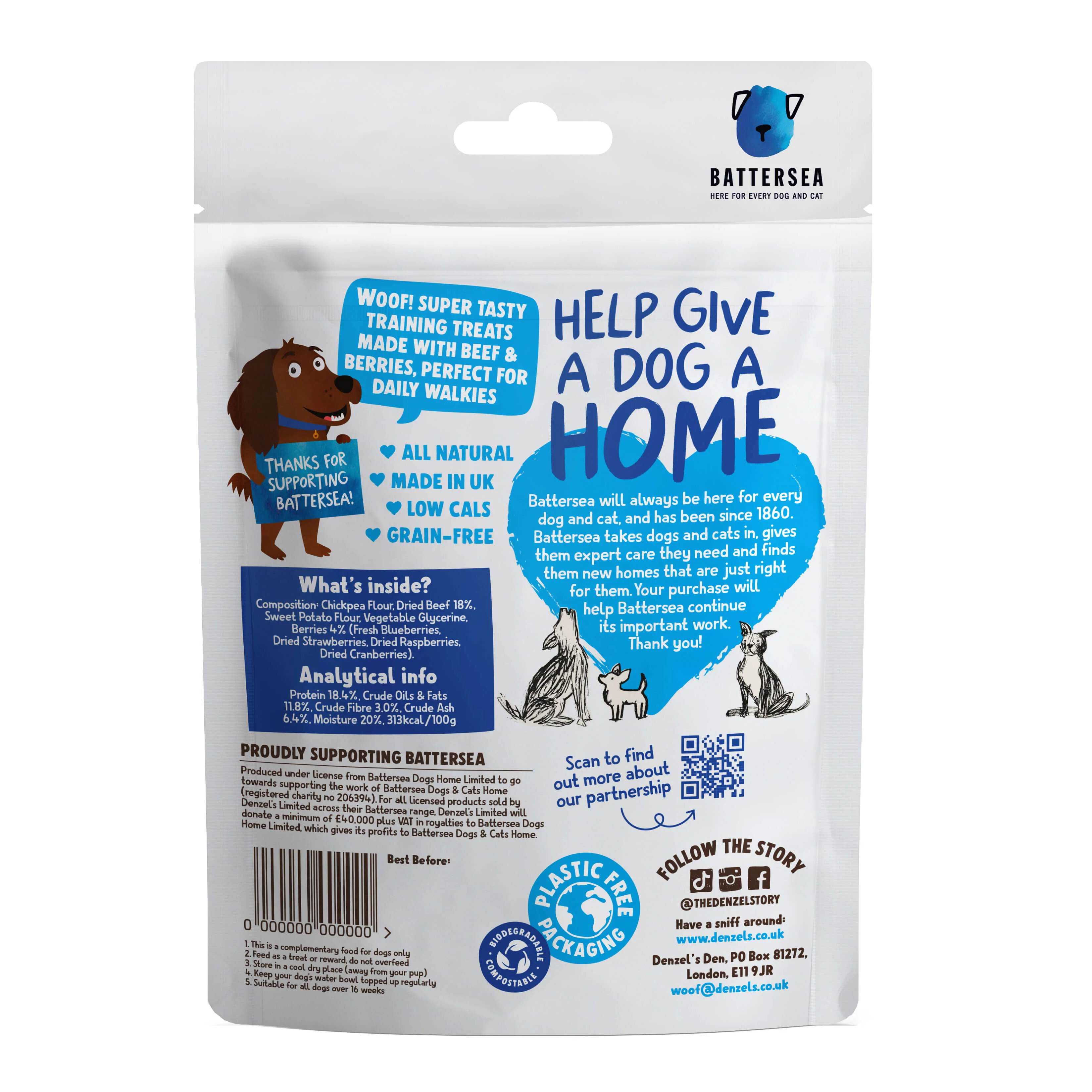 Denzel's Battersea Hearts Beef & Berries Dog Treats 90g - Image 2